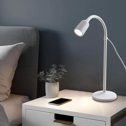 DAMI Dimmable LED Desk Lamp USB Powered, 3 Color Modes Flexible Gooseneck Reading Light, Eye-Caring Small Table Lamp for Home Office Study Bedroom Dorm Bedside - White - color: White