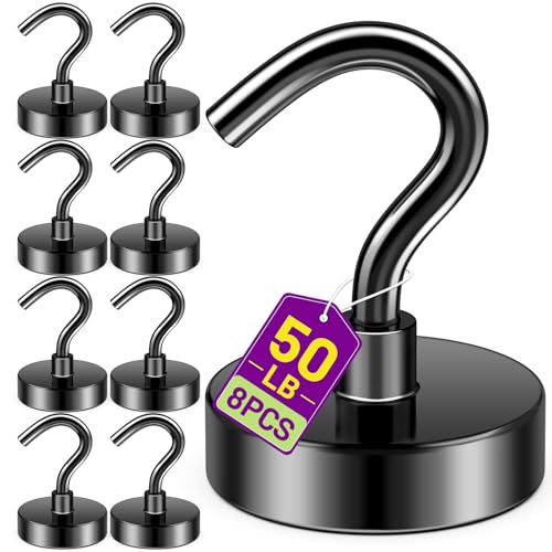 Magnetic Hooks for Cruise Cabins, 50lbs Black Magnetic Hooks for Classroom, Locker Magnets, Cruise Magnets for Grill, Office, Home, Fridge, Kitchen Accessories, 8 Pack - color: Black, size: 0.79 inches