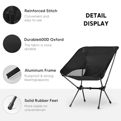 Lightweight Portable Camping Chair - Folding Backpacking Hiking Chair with Carry Bag for Outdoor Travel, Beach, Picnic, Festival (Black) - color: Black