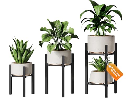 3 Pack Plant Stand Indoor Adjustable, Metal Modern Indoor Plant Stand, Heavy Duty Single Plant Stands Outdoor Corner, Stable Plant Holder Indoor Stand, Fits 8 to 12 Inches Pots, Black - color: Black, size: 3 Pack