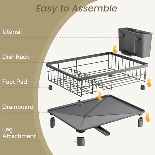 SNTD Dish Drying Rack - Small Dish Rack for Kitchen Counter, Stainless Steel Dish Drainer with Utensil Holder and Drainboard, 11" W x 15" L (Grey) - color: Gray, size: 11" W x 15" L