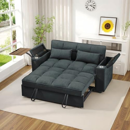 oaaktu 65''Convertible Sleeper Sofa Bed,3-in-1 Pull Out Couch Bed with 360 Degree rotatable Side Table and USB Ports for Living Room,RV (07Dark Grey) - color: 07dark Grey