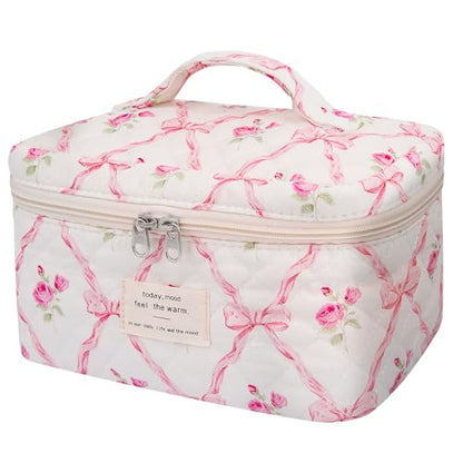 Gosect Large Makeup Bag, Cute Cosmetic Bag for Women Girls, Floral Coquette Aesthetic Toiletry Bag, Travel Make Up Organizer Bag (Pink Butterfly) - color: 012Pink Butterfly