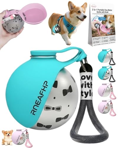 Dog Water Bottle with Bowl 2-in-1 Portable Leak Proof 10 OZ Puppy Travel Drink Dispenser for Large Medium Small Breeds Stainless Steel Hydration Tumbler Buddy Cup for Dogs Pets Outdoor(Blue B) - color: Blue B