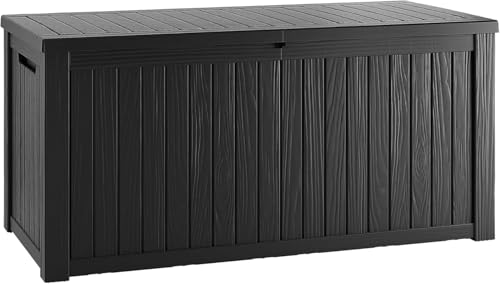TARKARI 180 Gallon Lockable Resin Deck Box, Waterproof & UV-Resistant Outdoor Storage Box for Outdoor Cushion Storage, Garden Tools & Pool Accessories Storage, Black - color: Black, size: 180 gallons