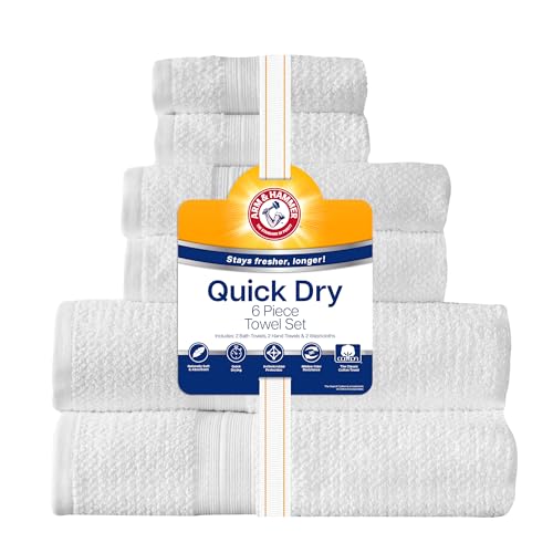 Arm & Hammer Quick Dry Bath Towel Set, 6 Piece, White - color: White