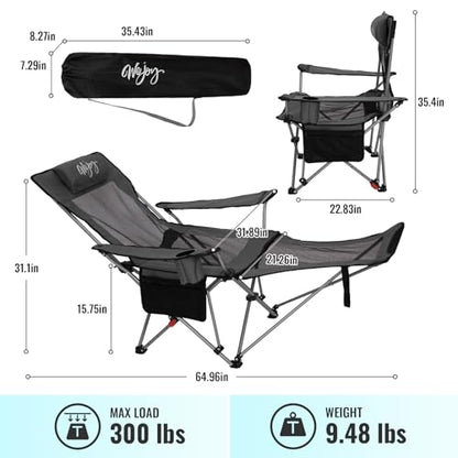 #WEJOY 2-in-1 Reclining Camping Chair with Footrest for Adults Folding Lounge Chair with Adjustable Backrest Lightweight Camping Chairs Heavy Duty Camp Chairs for Outdoor - color: Grey Black