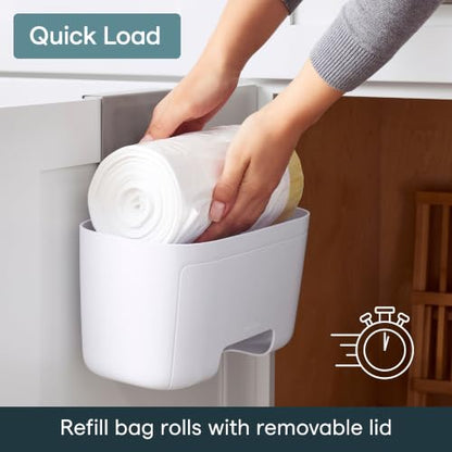 YouCopia DoorStash Garbage Bag Dispenser, Hanging Kitchen Cabinet Door Trash Bag Organizer with Removable Lid for Storage, Speckled White - size: Garbage Bag Dispenser