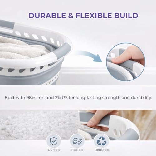 Laundry 360 Collapsible Laundry Basket 40L | Portable | Space Saver Storage | Hold 2 Loads | Store Under the Bed or Closet | Good for Kids | Dorm | Bedroom | Large | White/Grey - size: 1 Pack White 40L