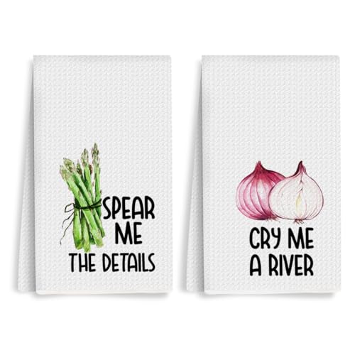 2Pcs Funny Kitchen Towels, Asparagus Onion Vegetable Decor, Hostess Gifts, Dish Towel, Housewarming Gift for Her Women, Wedding Shower Gift, Waffle Weave Hand Towels - color: Multi 0309