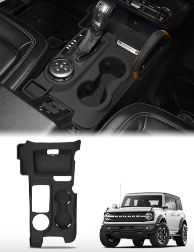 JROAD 3-in-1 Silicone Console Tray for Ford Bronco 2021-2024, Black | Automatic Transmission Fit, Non-Slip Cup coaster, Scratch-Resistant, Easy-Clean, Phone & Key Organizer, Interior Storage - color: Black, size: 3-in-1 Center Console Liner /2021~2024