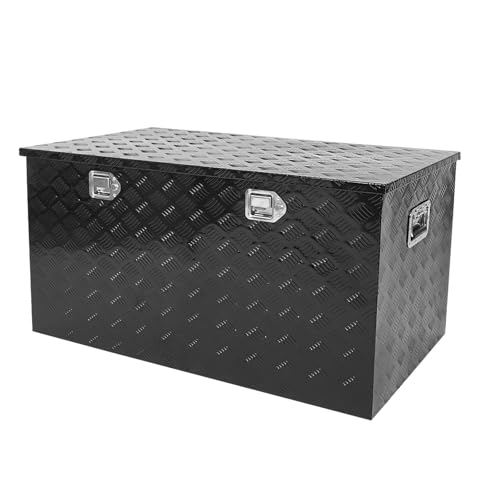 44" Aluminum Black Plated Truck Tool Box Pickup Truck Bed Storage Organizer, Waterproof Underbody Trailer Tongue Box with Lock and Key for RVs, ATVs, Trailer & Truck (44"x24"x24") - color: Black, size: 44"x24"x24"