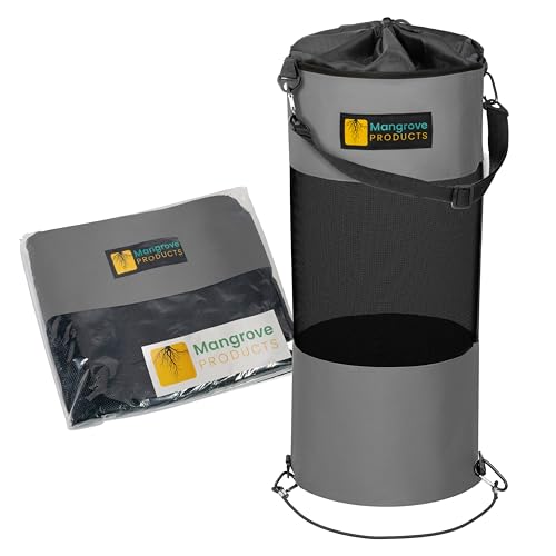 Mangrove Products: Portable Boat Trash Can, Reusable Trash Bag, Boating Equipment, Boat Storage, Boat Accessories Marine, Pontoon Boat Accessories, Fishing, Sandbar, RV, or Camping - color: Ghost Gray