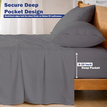 KRISHNA Queen Size 4 Piece Egyptian Cotton Sheet Set, Luxury Hotel Quality Dark Grey Solid Bed Sheets, Soft Breathable Cooling Bedding, 6-10 Inch Deep Pocket Fitted Sheet - color: Dark Grey Solid, size: Queen : 60" x 80"