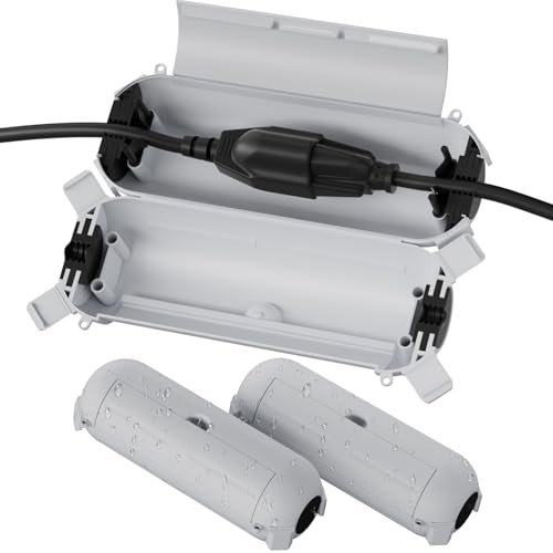 Flemoon [3 Pack] Outdoor Extension Cord Cover Waterproof, Weatherproof Electrical Connection Box for Straight Plug, Outlet, Socket, Halloween, Christmas Holiday Decoration String Light, Light Grey - color: Light Grey, size: Small Box: 5.3" L x 2" W x 2" H