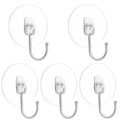 Heavy Duty Self Adhesive Hooks - 33lb Max Transparent Waterproof ,Strong adhesion for Hanging Wall Hooks,Adhesive Round Sticky Hooks for Bedrooms, Shower, Kitchens, Offices, Doors, Outdoor (5-pcs)