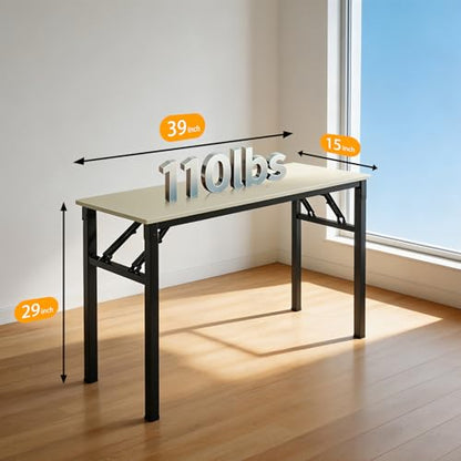 Folding Desk, 39 Inch Foldable Computer Table No Assembly Required,Warm White Small Desk for Home Office,Space-Saving Table for Bedroom, Dorm, RV - color: White