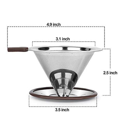 Pour Over Coffee Dripper, Reusable Paperless Coffee Filter,Professional Stainless Steel Drip Cone Brew Coffee Strainer,Upgraded Double Micro Mesh Filter with Cup Stand,1-2 Cup - size: 1-2 Cup