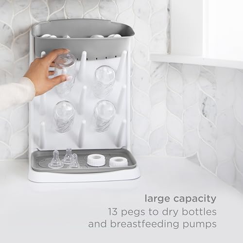 Ubbi Vertical Spacing Saving Bottle Drying Rack with 13 Pegs, 2-in-1 Bottle Brush & Microfiber Drying Mat Bundle, Newborn Baby Essentials, Baby Registry Must Haves, New Parent Gifts, Gray - color: Gray Bottle Drying Rack, Bottle Brush & Drying Mat Bundle
