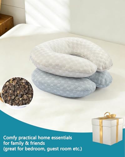 Buckwheat Neck Pillow with Dual-Layer Pillowcase, 12''x12'' Adjustable Firm U Shaped Pillows, Breathable for Cool Sleep, Neck Support Buckwheat Hulls Pillow for Back Sleeper (Khaki) - color: 3d-khaki