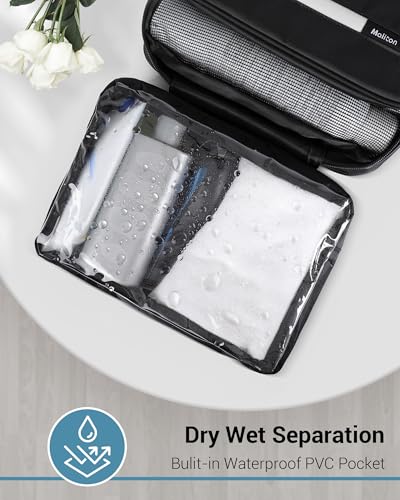 Maliton Toiletry Bag for Men & Women Travel Toiletry Bag Hanging Toiletry Bag Hygiene Bag with 4 Compartments Waterproof Bathroom Shower Bag for Traveling(Black) - color: Black