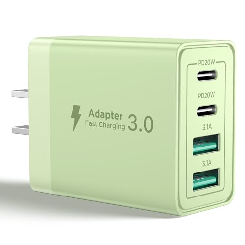 USB C Charger Block, 40W 4-Port Fast Charger 20W Type C Charging Block 3.1A USB Wall Charger Dual Port PD+QC Charging Cube for iPhone 17 16 15 14 13 12 Pro Max XS, iPad, Samsung Phone (Green) - color: Green