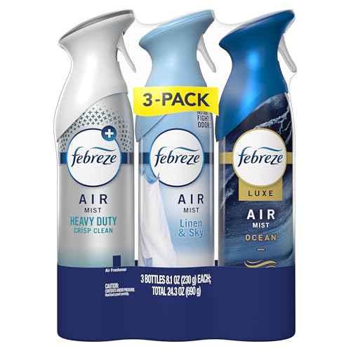 Febreze New & Improved Air Mist Scent Mix, Air Freshener, Home and Kitchen Essentials, Odor Fighting Room Spray, 8.1 oz bottle, 3 Count - style: Crisp Clean Mix Pack