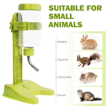 VANNON Pet Standing Water Dispenser Top Fill Dog Water Bottle Dispenser with Stand Leakproof Pet Slow Water Bottle for Small Animals, 13oz, BPA Free, Adjustable Height, Green - color: Green