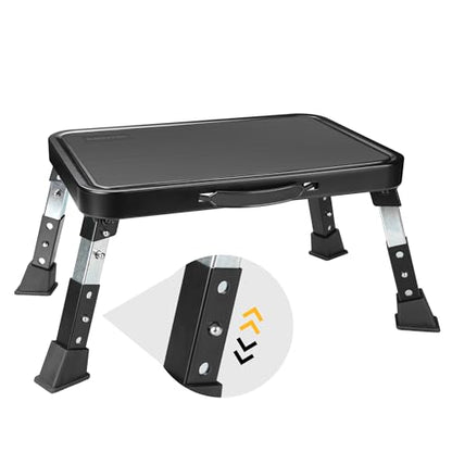 BONTEC Folding Step Stool, 3-Level Adjustable Metal Step Stool with Anti-Slip Pedal and Locking Legs, 330lbs Heavy Duty Folding Foot Stool, Portable Stepping Stool for Kids, Kitchen, Home, Office
