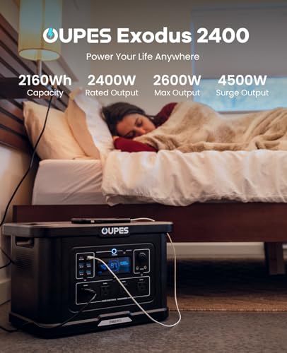 OUPES Exodus 2400 Solar Generator with 2x240W Panels, 2400W/2160Wh Portable Power Station with APP Control & UPS for RV, Home Backup, Professional Outdoor Use - style: Exodus 2400 +2*240W Panel