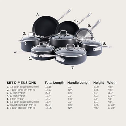All-Clad HA1 Expert Hard Anodized Nonstick Cookware Set (13 Piece) Pots, Frying Pans, Dishwasher-Safe, Oven-Safe Up to 500°F Compatible with All Stovetops (Gas, Electric & Induction) - Black - size: 10 Piece Set