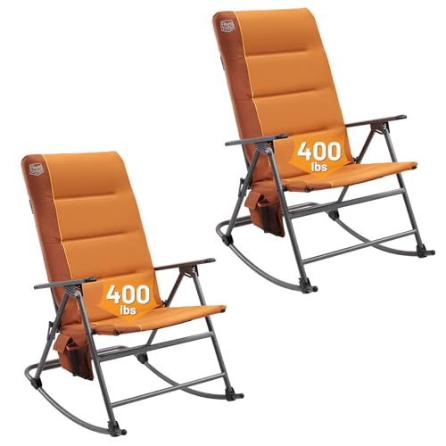Timber Ridge Oversized Folding Rocking Camping Chair, Padded Outdoor Rocker with High Back, Portable Outdoor Chair for Patio, Garden, Lawn, Supports up to 400 lbs, Orange(2 Pack) - color: Orange-2 Pack