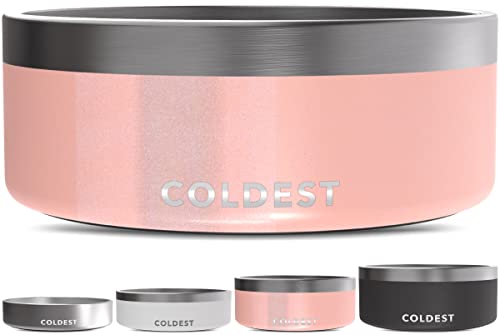 Coldest Dog Bowl - Anti Rust Metal, Non Slip, 3 Layers Insulated Stainless Steel Dog Bowls - Spill Proof & Heavy Duty - Water Bowl for Dogs, Cats & Pets, Dish Washer Safe (64 oz, Forever Pink Glitter) - color: Forever Pink Glitter, size: 64 oz