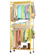 Sakugi Clothes Rack - 33.0" x 12.2" x 79.5" Clothing Rack with Shelves & Wheels, Multi-Functional Wardrobe Closet with Hooks, Sturdy Metal Garment Rack for Bedroom, Laundry, Balcony (Gold) - color: Gold, size: Large