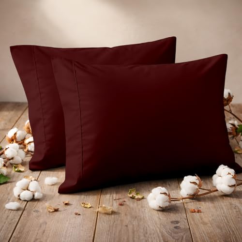 Pillow Cases - Set of 2, Burgundy Solid Standard/Queen (20" X 30") - Pillow Covers Made of 100% Cotton - 300 Thread Count Super Soft and Breathable Sateen Weave Pillowcases. - color: Burgundy Solid, size: Standard/Queen (20"X30")