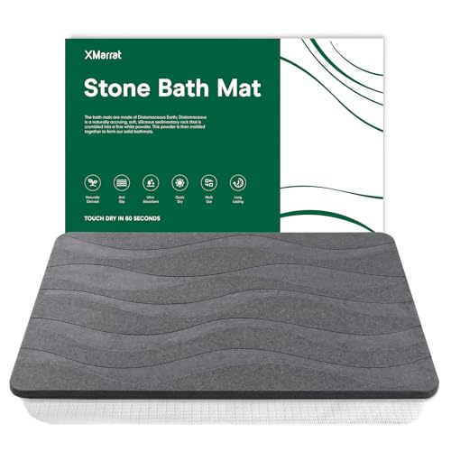 XMarrat Stone Bath Mat, 23.6'' x 15.4'' Super Absorbent Diatomaceous Earth Bath Mat Large, Quick Drying Non-Slip Diatomite Stone Bath Mats for Bathroom, Easy to Clean (Dark Gray) - color: Dark Grey Wave, size: 23.6" x 15.4" (Rectangular)