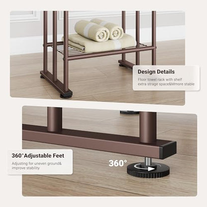 ELYKEN 3 Tier Standing Towel Rack, 40'' Tall Towel Drying Rack Outdoor, Freestanding Floor Towel Rack with Shelf, Pool Towel Blanket Stand, Metal Towel Racks for Bathroom freestanding, Bronze - color: Bronze