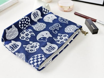 HAPPYHEIDI Canvas Makeup Bag, Cosmetic Travel Pouch, Kawaii Blue Cats, Cotton Blend, Animal Print, Zipper Closure, 7.1x2.4x7 Inches - color: GR-Canvas-Blue Cats