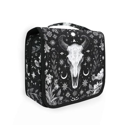 Flower Moon Cow Goat Skull Hanging Toiletry Makeup Bag Travel Toiletries Organizers Cosmetics Bags for Women Men - color: Cow Goat Skull