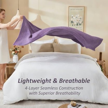 EMME Cotton Muslin Large Throw Blanket Couch Breathable Gauze Soft Lightweight Bed Blankets Adults (Heather Purple, 50"x70") - color: 14 - Purple, size: Large Throw (50" X 70")