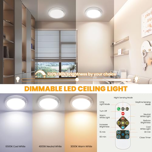 SunRider 2-Pack Rechargeable Motion Sensor LED Ceiling Light with Remote, Wireless Battery Operated 3CCT Dimmable Closet Lights for Shower Pantry - size: 2 Count (Pack of 1)