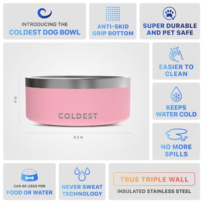 Coldest Dog Bowl - Anti Rust Metal, Non Slip, 3 Layers Insulated Stainless Steel Dog Bowls - Spill Proof & Heavy Duty - Water Bowl for Dogs, Cats & Pets, Dish Washer Safe (100 oz, Cotton Candy Pink) - color: Cotton Candy Pink, size: 100 oz