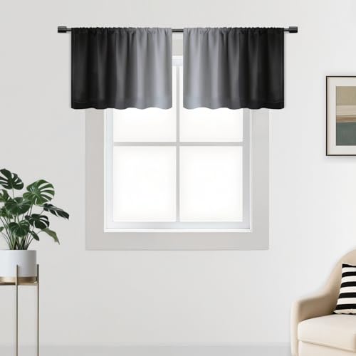 SimpleHome Black Small Curtains Waterproof Soft Rod Pocket Valance for Kitchen, Rod Pocket Room Darkening Waterproof Valances for Cafe/RV Camper, 2 Panels, 52x18 inches Length - color: Black, size: 52"W x 18"L (Pack of 2)