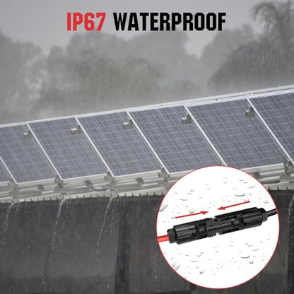 ECO-WORTHY 20FT 10AWG Solar Extension Cable 30A/1000V DC, IP67 Waterproof with Compatible Quick Connectors (Red+Black) for Solar Panels, Controllers, Off-Grid Systems - size: 20FT 10AWG