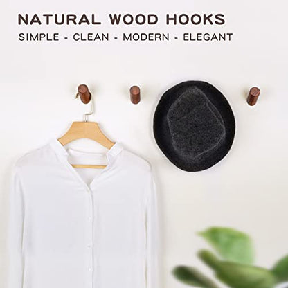 Felidio Wood Wall Hooks, 6 Pack Natural Wooden Coat Hooks Wall-Mounted, Rustic Heavy Duty Hook for Hanging Towels Coats Plants, Entryway Hat Hanger Wall Coat Rack (Walnut Wood) - color: Black Walnut - 6 Pack