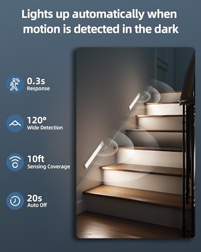 10inch Under Cabinet Lights, Motion Sensor Light Indoor, Wireless Closet Lights, 1800mAh Rechargeable Battery, Magnetic, 5 Levels Dimmable, Under Counter Lights for Kitchen, Bathroom (2 Pack) - size: 10inch