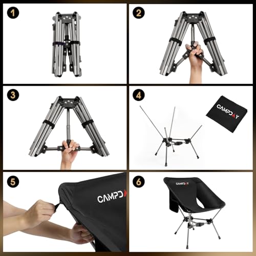 Camping Chair Backpacking Portable Hiking Ultralight Small Lightweight Folding Chair for Outdoor Camp Beach Picnic Concert, Supports 330lbs (Black,1PCS)