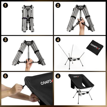 Camping Chair Backpacking Portable Hiking Ultralight Small Lightweight Folding Chair for Outdoor Camp Beach Picnic Concert, Supports 330lbs (Black,1PCS)