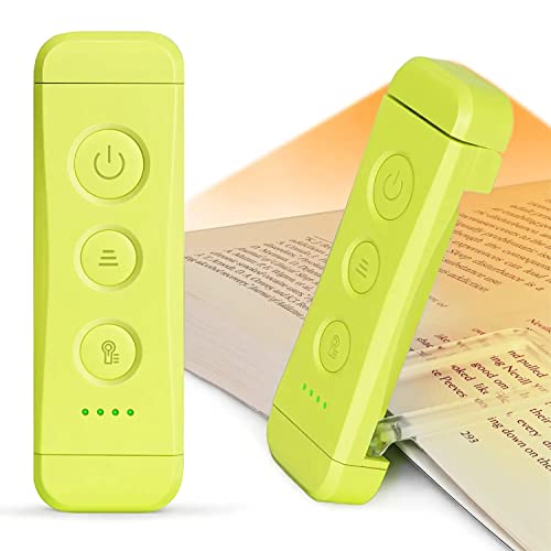 Glocusent USB Rechargeable Book Light, Portable Clip-on LED Reading Light, Reading Lights for Books in Bed with 3 Amber Colors & 5 Brightness Dimmable, Compact & Long Lasting, Perfect for Book Lovers - color: Green