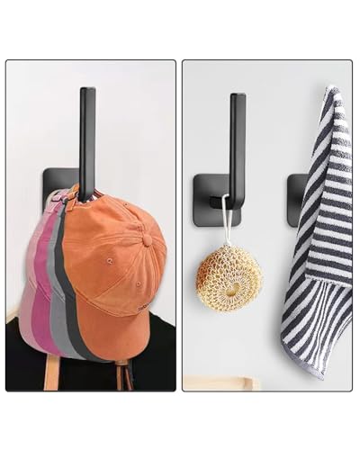 4 PCS Hat Hooks for Wall Hat Rack for Wall Self Adhesive Multi-Purpose Hat Organizer L Shaped Hooks for Home Decor Black